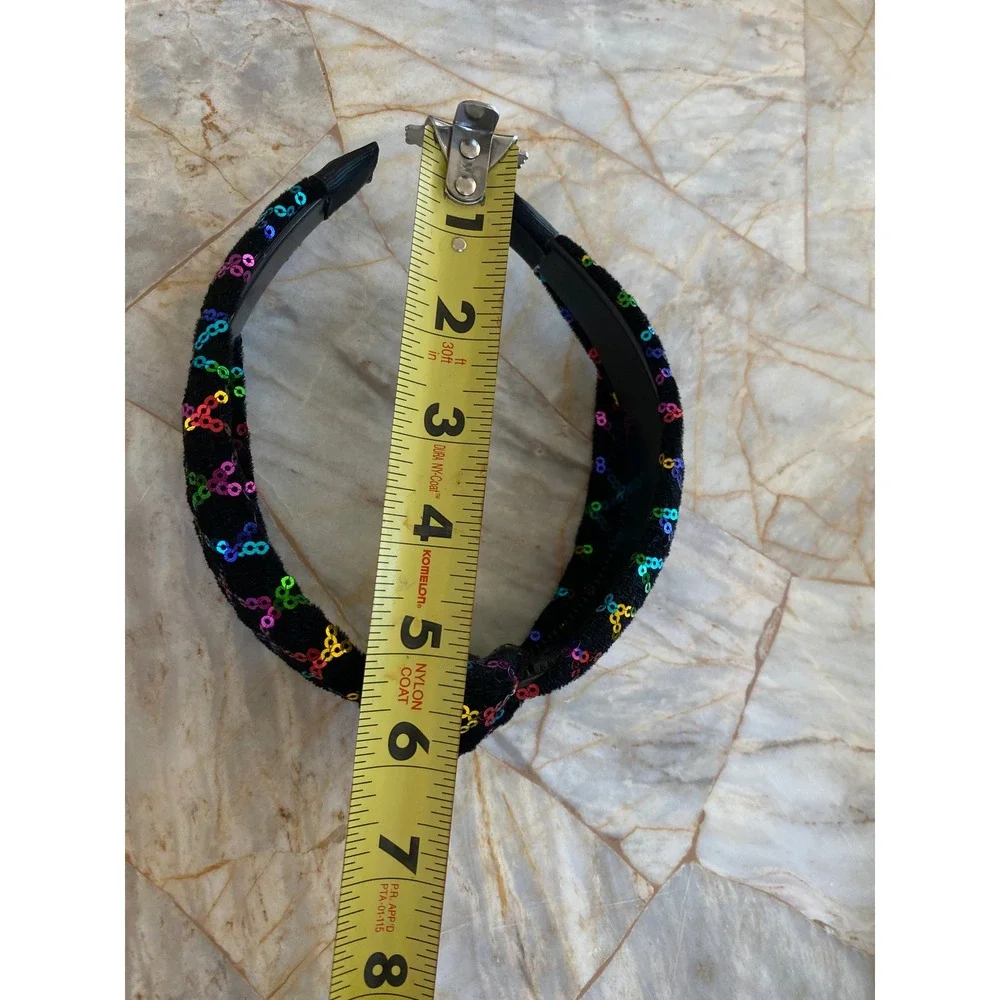Black Velvet Rainbow Sequin Lattice Knotted Headband Top Knot Hair Accessory